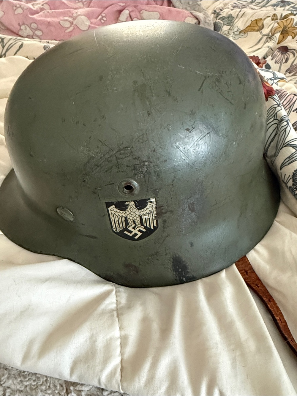 Matte Olive Military Helmet with Tricolor Shield Decal - Picture 2 of 4